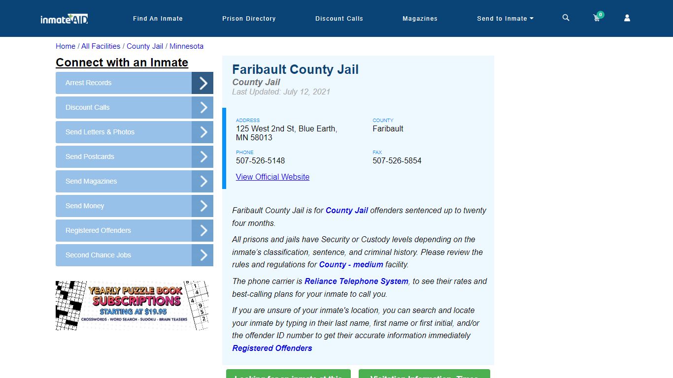 Faribault County Jail - Inmate Locator